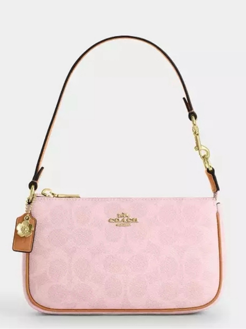 Coach Pink Signature Mini Shoulder Bag with Tan Trim